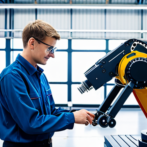 Home 8 A professional German engineer, fully clothed in a modest work uniform, is standing next to a sophisticated industrial robot on a brightly lit smart factory floor. The robot is performing a precise task on a modern assembly line. Glowing data streams and holographic interfaces are visible in the background, illustrating interconnected systems and big data analytics. The scene emphasizes innovation and human-machine collaboration in a high-tech manufacturing environment. Professional photography, sharp focus, vibrant colors, perfect anatomy, correct proportions, natural pose, well-formed hands, proper finger count, natural body proportions, safe for work, appropriate content, fully clothed, professional, high quality.