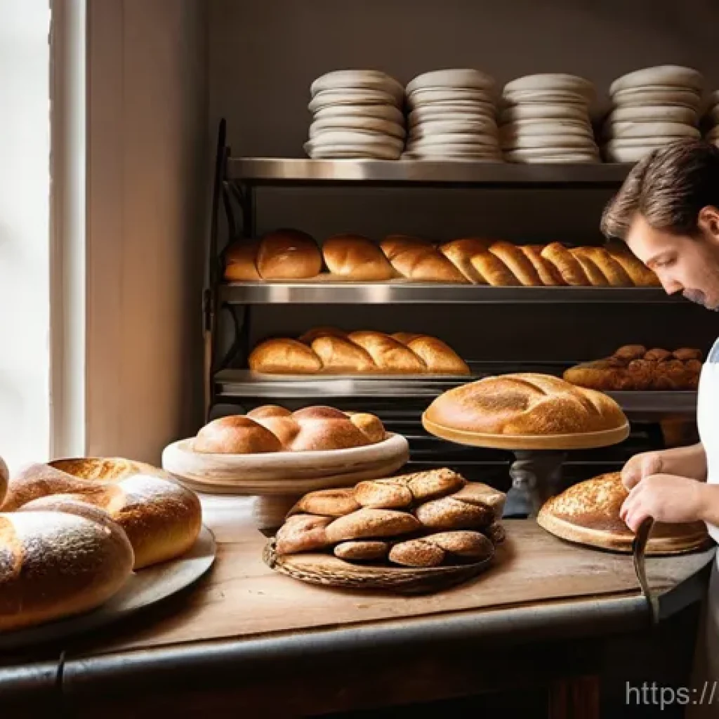 독일 빵 문화 - **Prompt:** A cozy, rustic German bakery interior. Warm, inviting natural light streams through a wi...