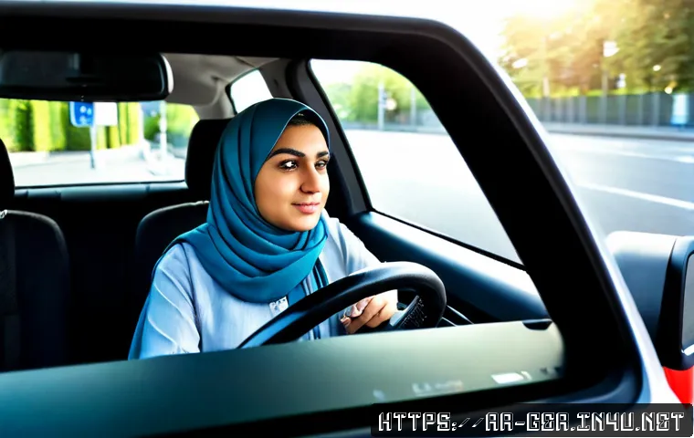 독일에서 운전 시 벌금 부과 기준 - Photorealistic scene of an Arab family driver in modest everyday clothing carefully driving a modern...